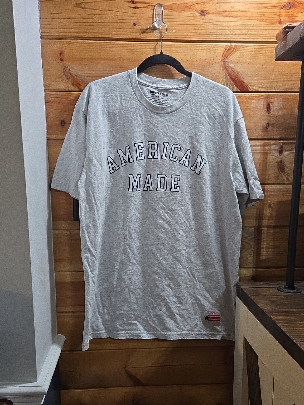 American Giant Light Gray "AMERICAN MADE" Flag Edition XL 0546